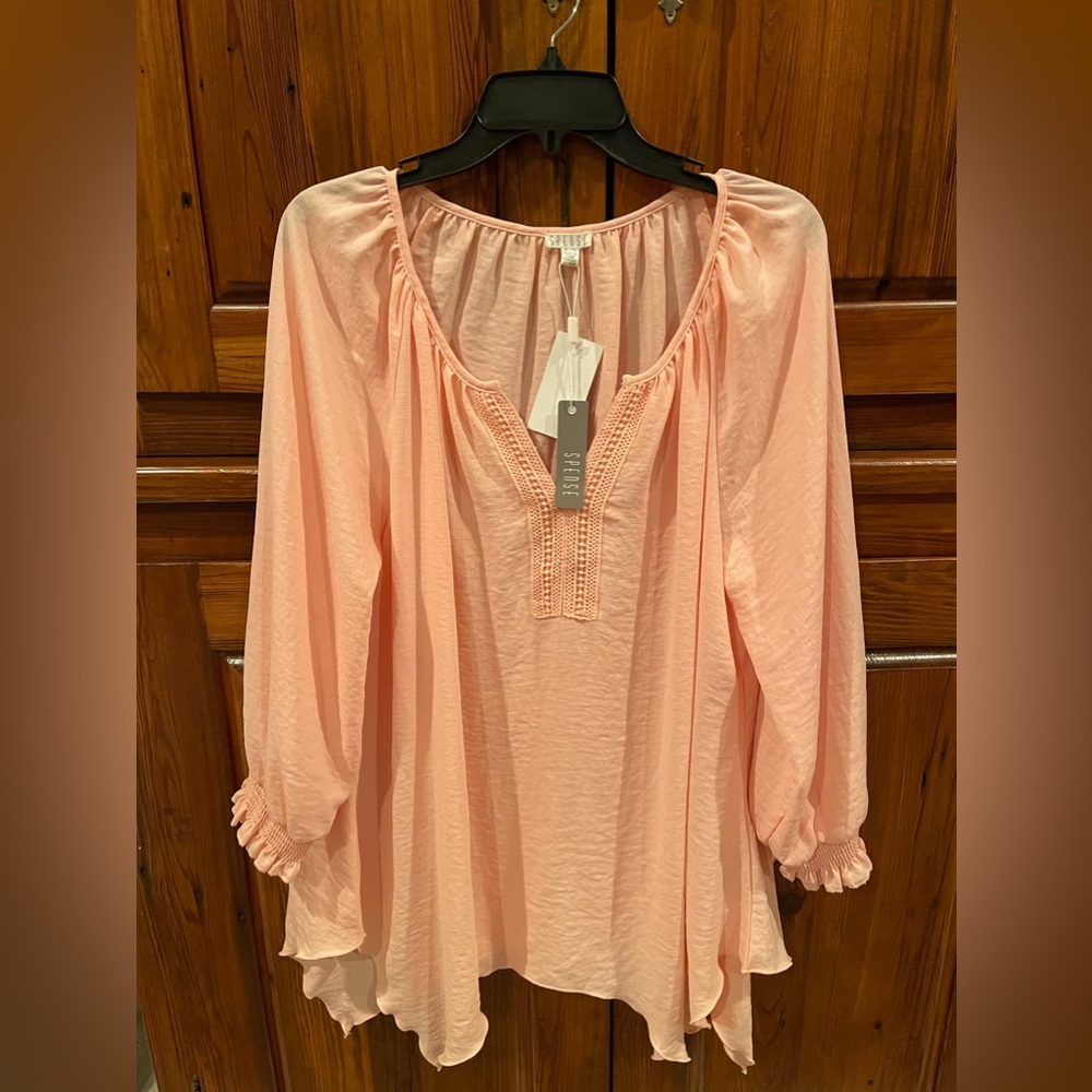 NWT! Spense design peach pullover blouse. Sz XL